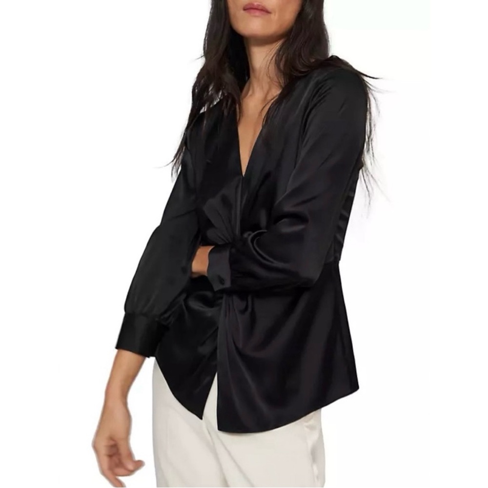 Theory Black Satin Blouse